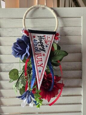 Handmade OOAK 4th of July Door Hanger Door Knob Hanger USA Patriotic Floral NWT